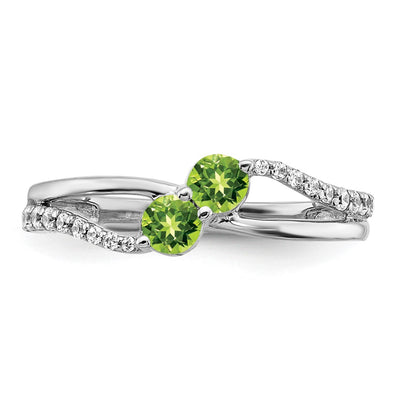 14K White Gold Peridot and Diamond 2-stone Ring