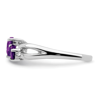 14K White Gold Amethyst and Diamond 2-stone Heart Ring