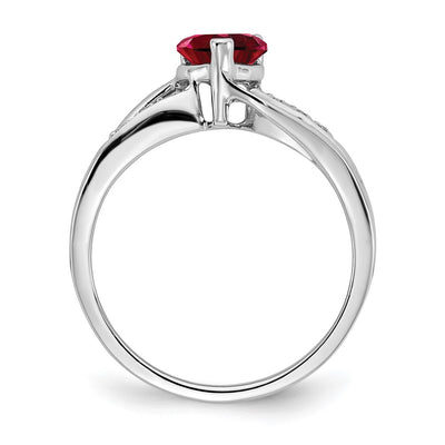 14K White Gold Created Ruby and Diamond Heart Ring