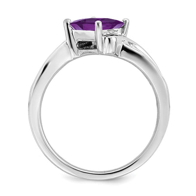14K White Gold Square Amethyst and Diamond Ring