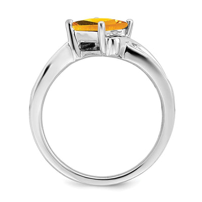 14K White Gold Square Citrine and Diamond Ring