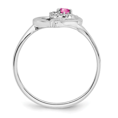 14K White Gold Created Pink Sapphire and Diamond Heart Ring