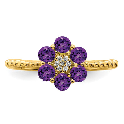 14K Amethyst and Diamond Floral Ring