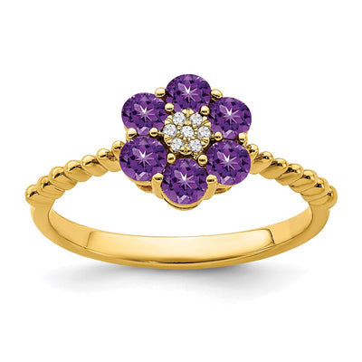 14K Amethyst and Diamond Floral Ring