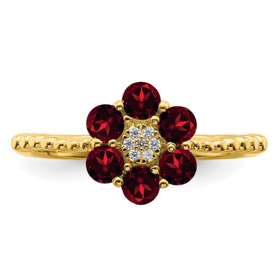 14K Garnet and Diamond Floral Ring