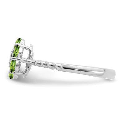 14K White Gold Peridot and Diamond Floral Ring