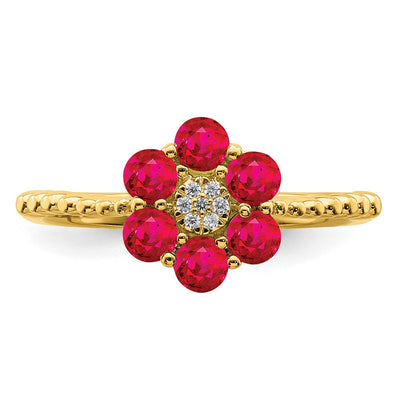 14K Ruby and Diamond Floral Ring