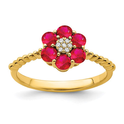 14K Ruby and Diamond Floral Ring