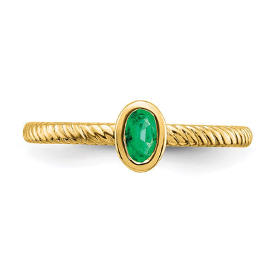 14K Oval Bezel Emerald Ring