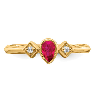 14K Pear Bezel Ruby and Diamond Ring