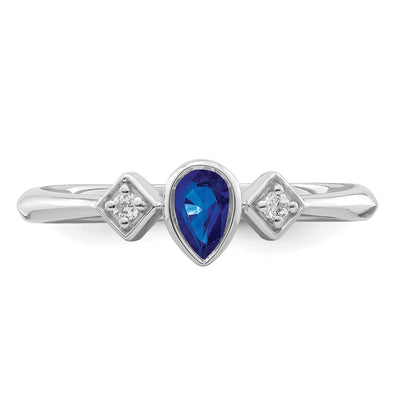 14K White Gold Pear Bezel Sapphire and Diamond Ring