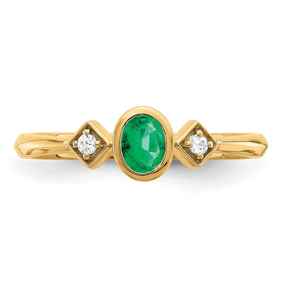 14K Oval Bezel Emerald and Diamond Ring