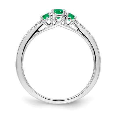14K White Gold Emerald and Diamond 3-stone Ring