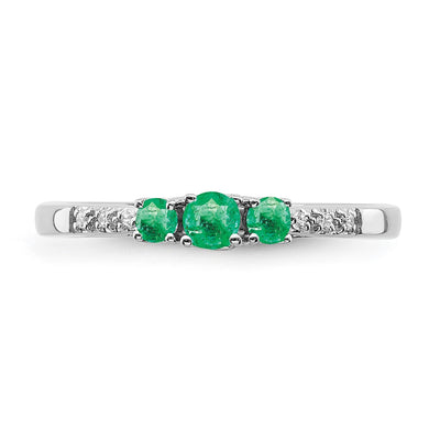 14K White Gold Emerald and Diamond 3-stone Ring