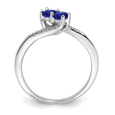 14K White Gold Sapphire and Diamond 2-stone Bypass Ring