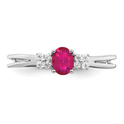 14K White Gold Oval Ruby and Diamond Ring