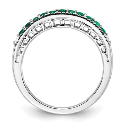 14K White Gold Emerald and Diamond Band