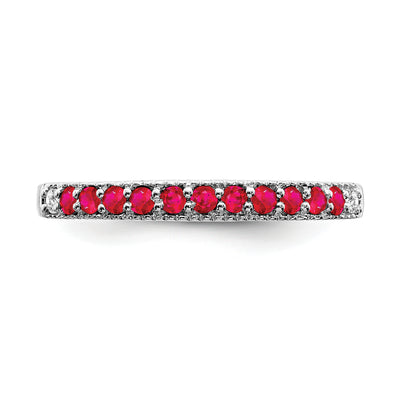 14K White Gold Ruby and Diamond Band