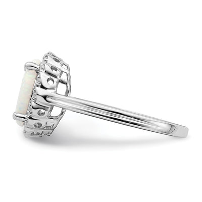 14K White Gold Created Opal and Diamond Halo Ring