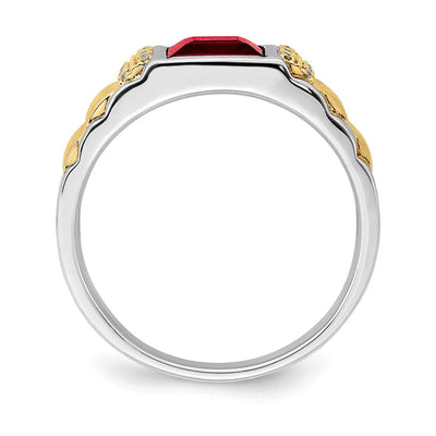 14K Two-tone Created Ruby and Diamond Mens Ring