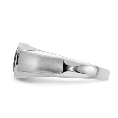 14K White Gold Onyx and Diamond Mens Ring