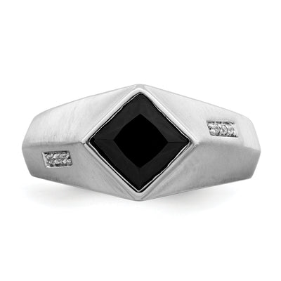14K White Gold Onyx and Diamond Mens Ring