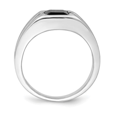 14K White Gold Onyx and Diamond Mens Ring