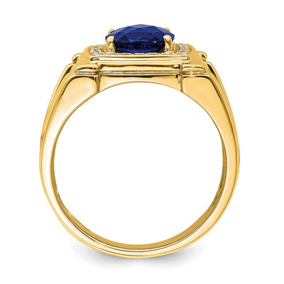 14K Created Checkerboard Sapphire and Diamond Mens Ring