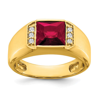14K Square Created Ruby and Diamond Mens Ring