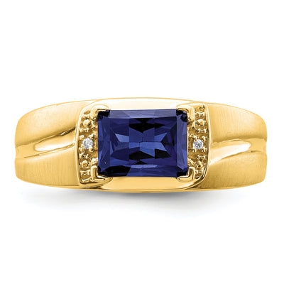 14K Emerald-cut Created Sapphire and Diamond Mens Ring