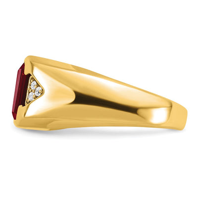 14K Emerald-cut Created Ruby and Diamond Mens Ring