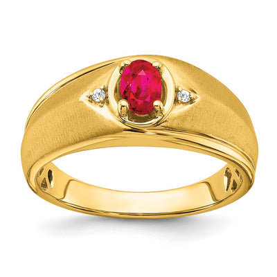 14K Oval Ruby and Diamond Mens Ring
