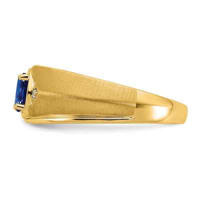 14K Oval Sapphire and Diamond Mens Ring