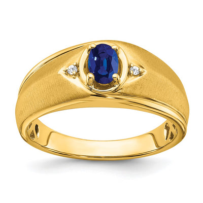 14K Oval Sapphire and Diamond Mens Ring