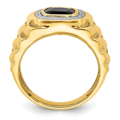 14K Onyx and Diamond Textured Mens Ring