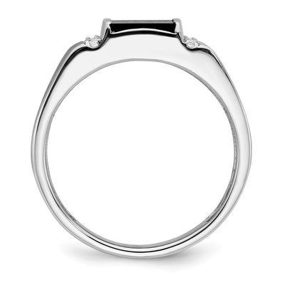 14K White Gold Square Onyx and Diamond Mens Ring