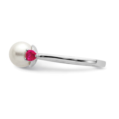 14K White Gold FWC Pearl and Ruby Ring
