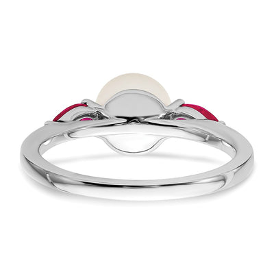 14K White Gold FWC Pearl and Ruby Ring
