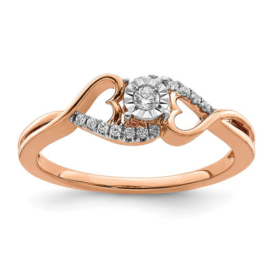 14K Rose Gold Polished Side Hearts Diamond Ring