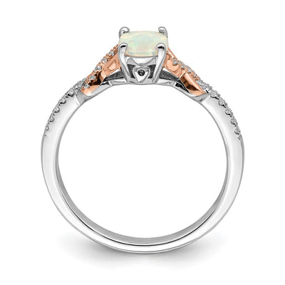 14K Two-tone Polished Oval Opal & Diamond Ring