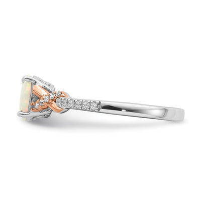 14K Two-tone Polished Oval Opal & Diamond Ring