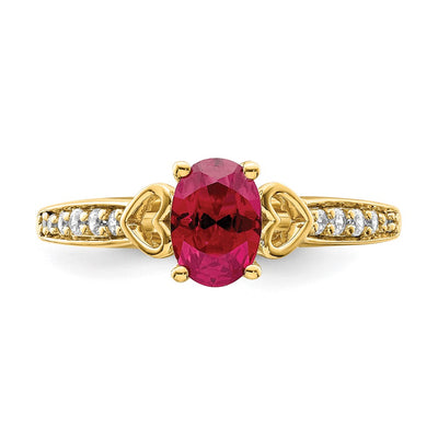 14K Polished Side Hearts Ruby and Diamond Ring