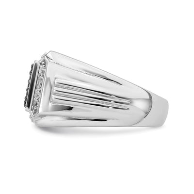14K White Gold Polished Black and White Sapphire Mens Ring