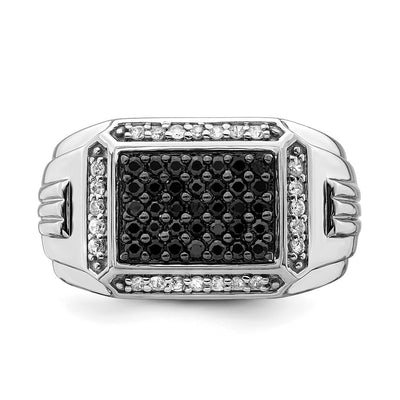 14K White Gold Polished Black and White Sapphire Mens Ring