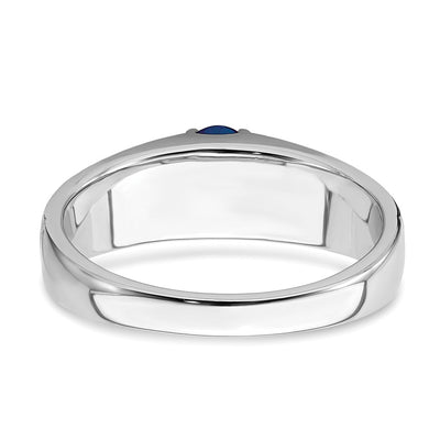 14K White Polished & Satin Sapphire & Diamond Mens Ring