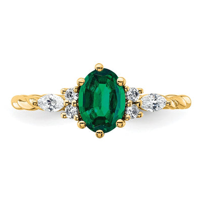 14K Polished Diamond and Lab Created Emerald Twisted Ring