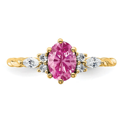 14K Polished Diamond & Lab Created Pink Sapphire Twisted Ring