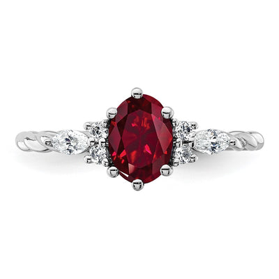 14K White Gold Polished Diamond and Lab Created Ruby Twisted Ring