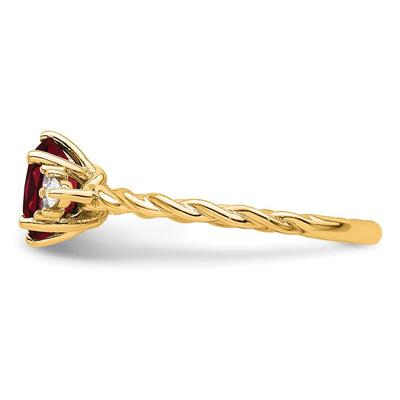 14K Polished Diamond and Lab Created Ruby Twisted Ring