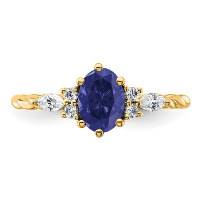 14K Polished Diamond and Lab Created Sapphire Twisted Ring